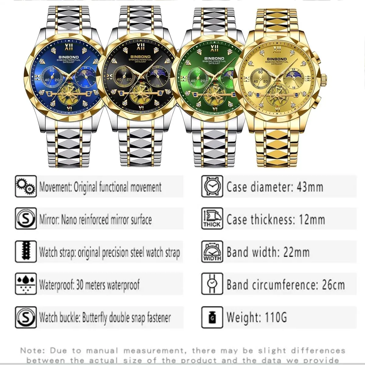 Gifts Watch Chronograph Quartz Men's Watches Watch for Man 30M Waterproof Luminous bookstore Stainless Steel Men Watch Casual 