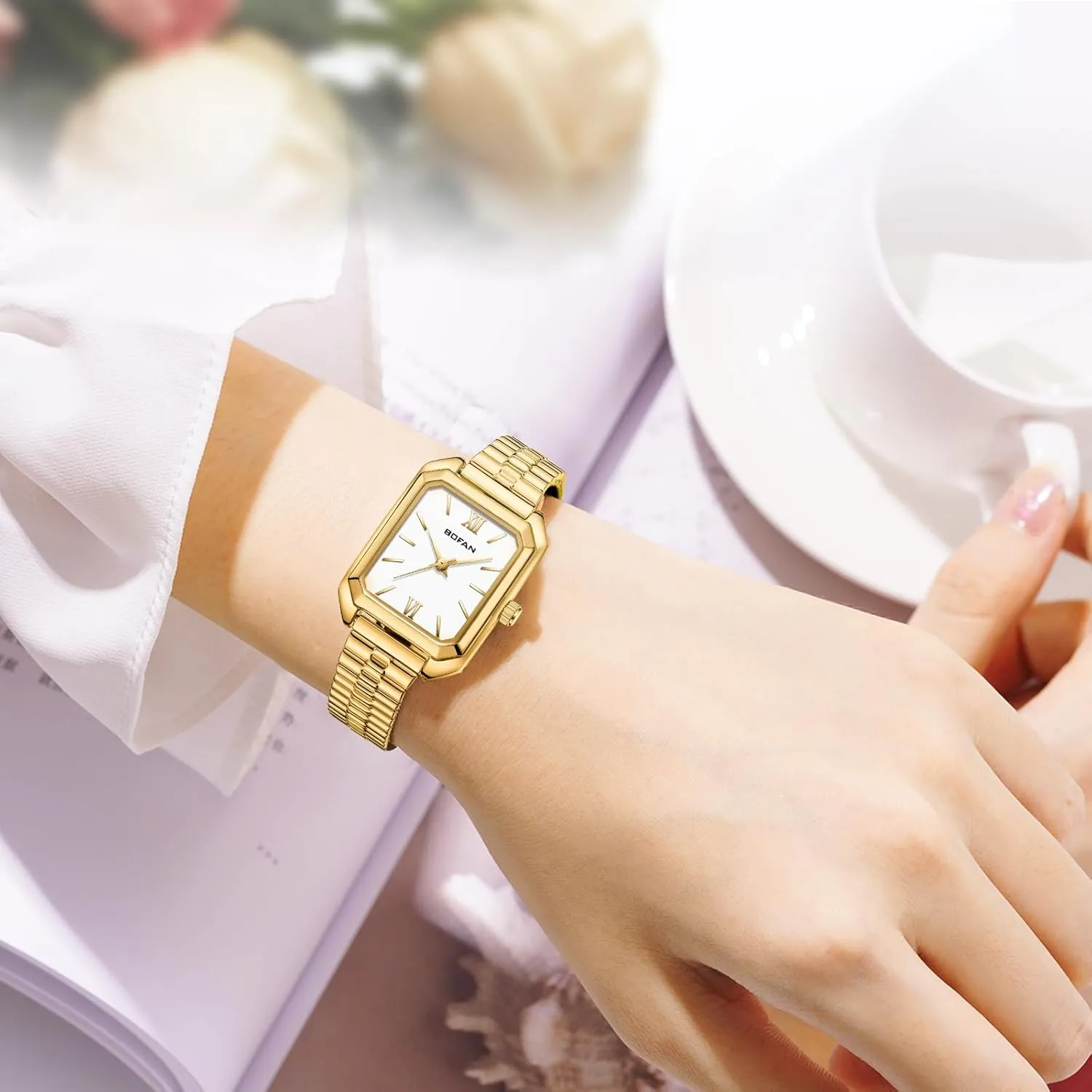 gin intergalactic gyration chronic rekindle sequoia Easy Read Ladies Quartz Wrist Watch with Stainless Steel Expansion Band,Water Resistant. BOFAN Square Small Gold Watches for Women 