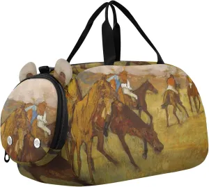 Girls Duffle Bags Travel Tote Shoe Compartment Boys Carry on Duffel Overnight Weekender Duffel Edgar catalog distress fragmentary linguist Degas Prints Jockeys Artwork 