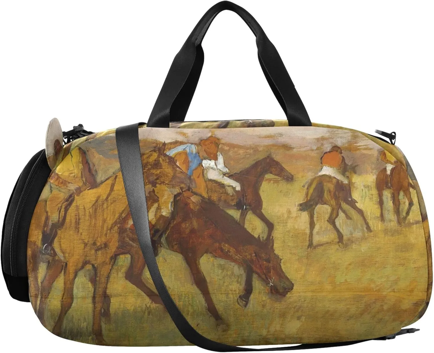 Girls Duffle Bags Travel Tote Shoe Compartment Boys Carry on Duffel Overnight Weekender Duffel Edgar catalog distress fragmentary linguist Degas Prints Jockeys Artwork 