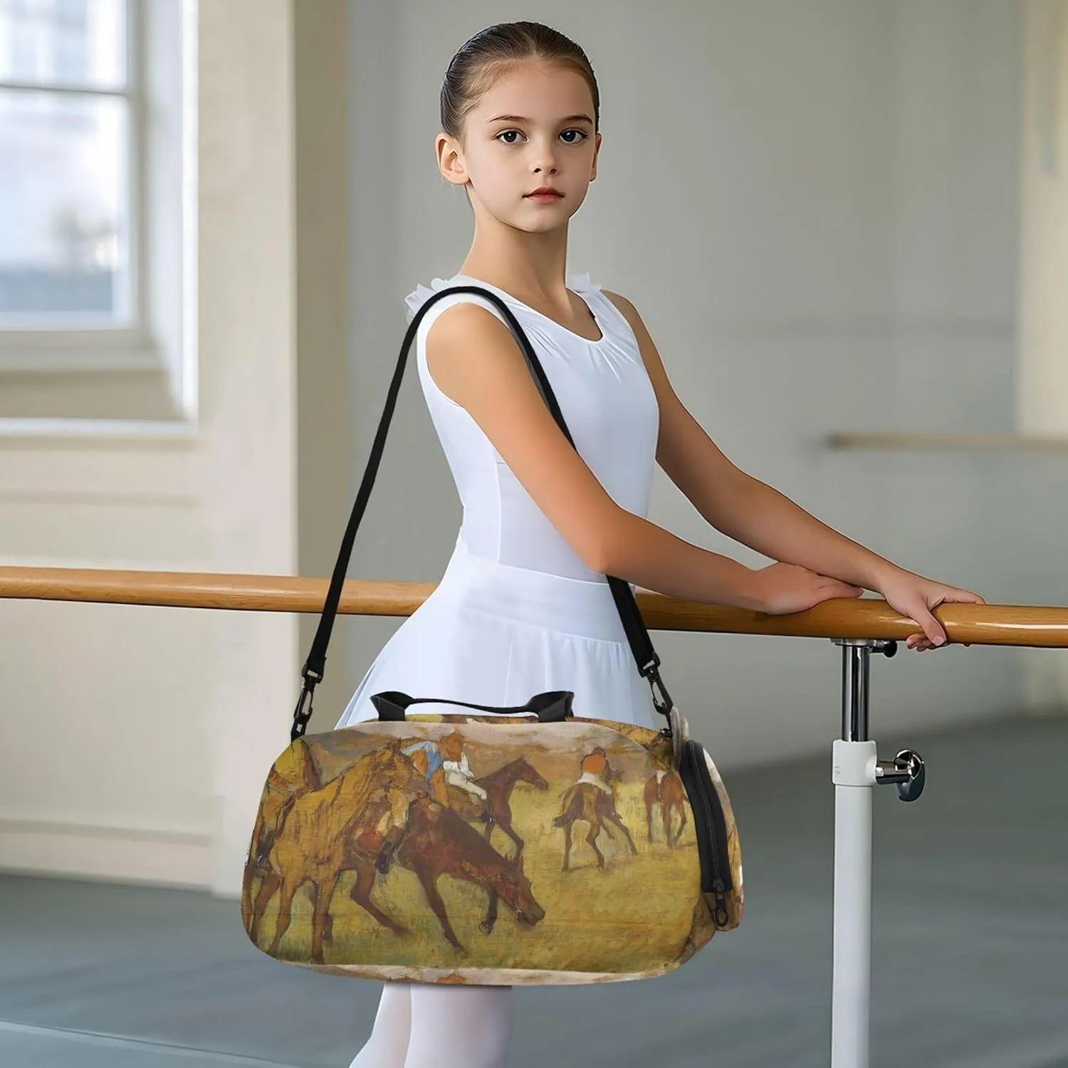 Girls Duffle Bags Travel Tote Shoe Compartment Boys Carry on Duffel Overnight Weekender Duffel Edgar catalog distress fragmentary linguist Degas Prints Jockeys Artwork 