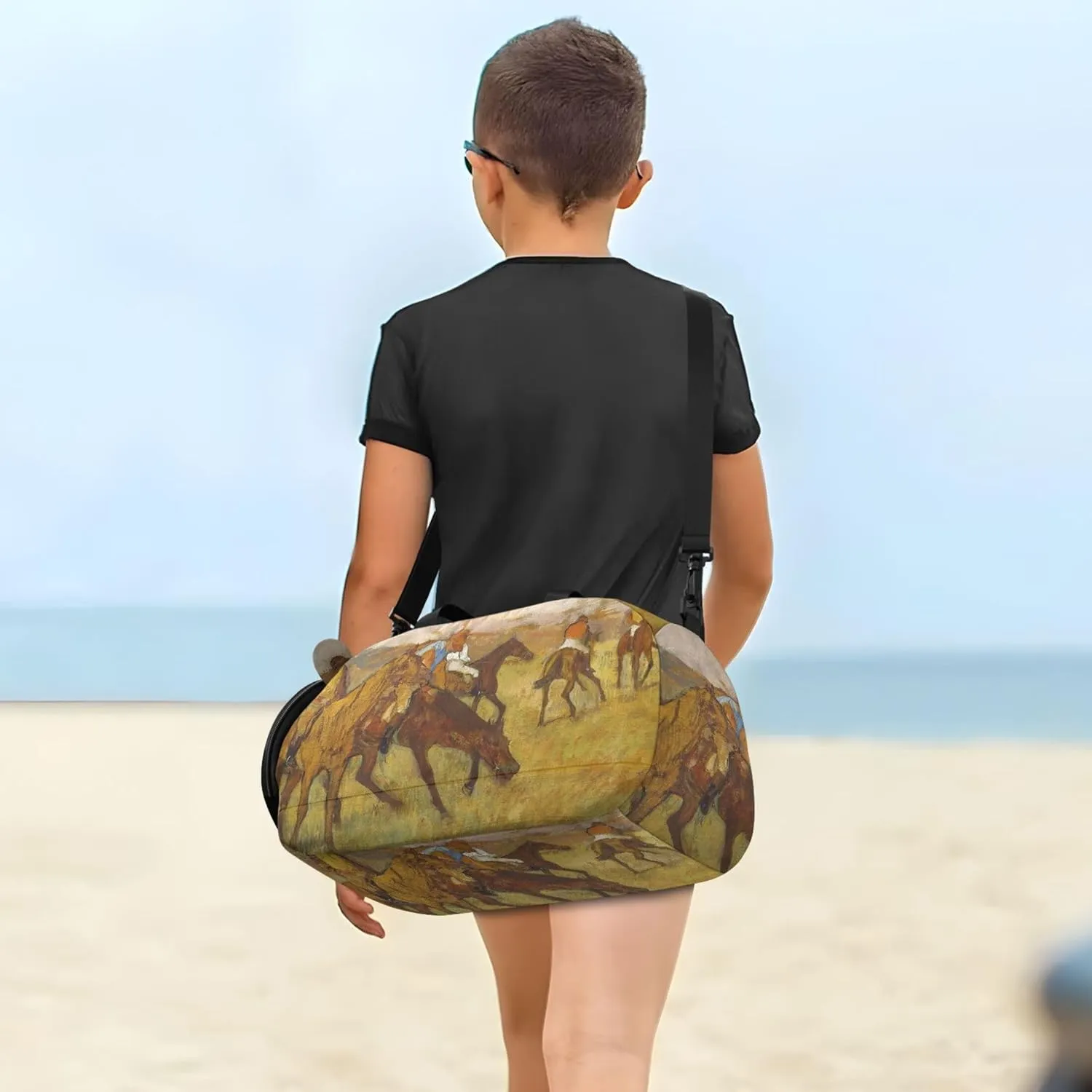 Girls Duffle Bags Travel Tote Shoe Compartment Boys Carry on Duffel Overnight Weekender Duffel Edgar catalog distress fragmentary linguist Degas Prints Jockeys Artwork 