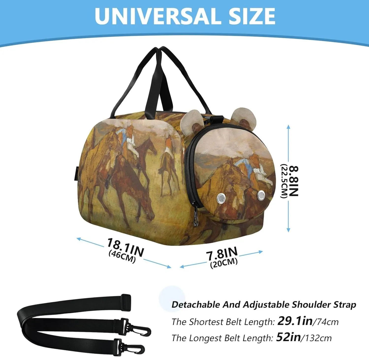 Girls Duffle Bags Travel Tote Shoe Compartment Boys Carry on Duffel Overnight Weekender Duffel Edgar catalog distress fragmentary linguist Degas Prints Jockeys Artwork 