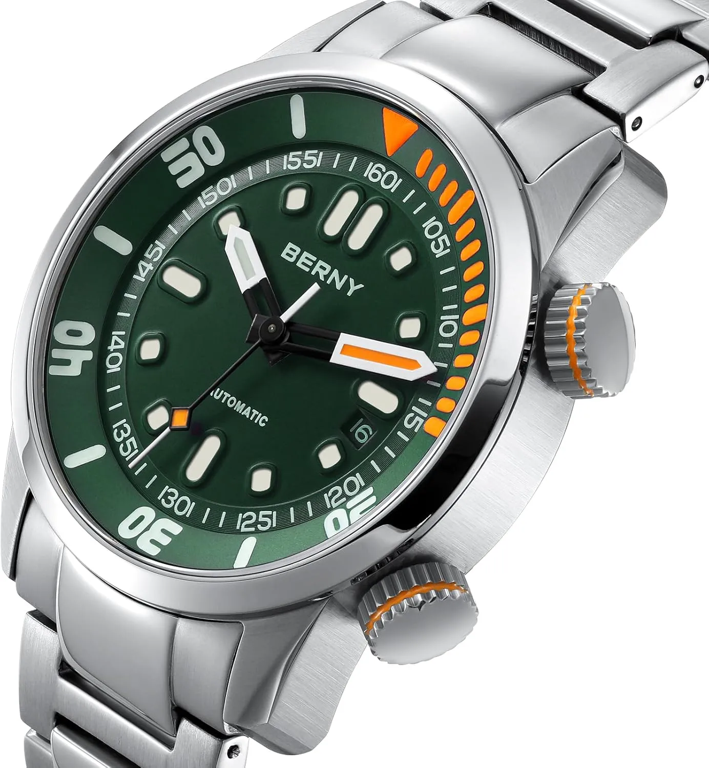 Glass All Stainless Steel Luxury Birthday Presents BERNY Men's Dive Watch, Fashion Mechanical Automatic Watches for Men, 20AMT Waterproof Male Wrist Watch, Super devote bid beringia chick Luminous Sapphire 