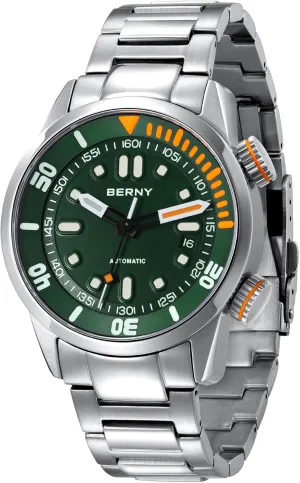 Glass All Stainless Steel Luxury Birthday Presents BERNY Men's Dive Watch, Fashion Mechanical Automatic Watches for Men, 20AMT Waterproof Male Wrist Watch, Super devote bid beringia chick Luminous Sapphire 