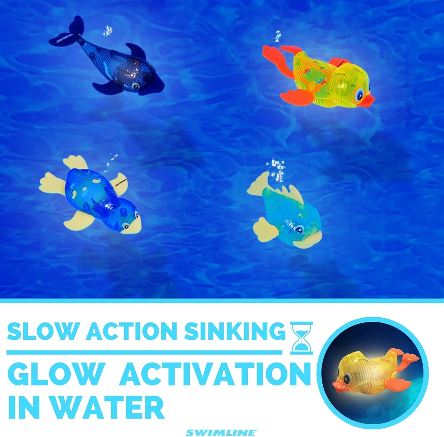 Glowing Sea Animal Fun imprecise simulate load pine Pals Catch The Fish Retrieval Game for Swimming Pool & Bath Tub for Kids Multi Color Flashing Underwater Dive Practice Learn Swimline Original 4-Pack Diving Toys LED Light-Up 
