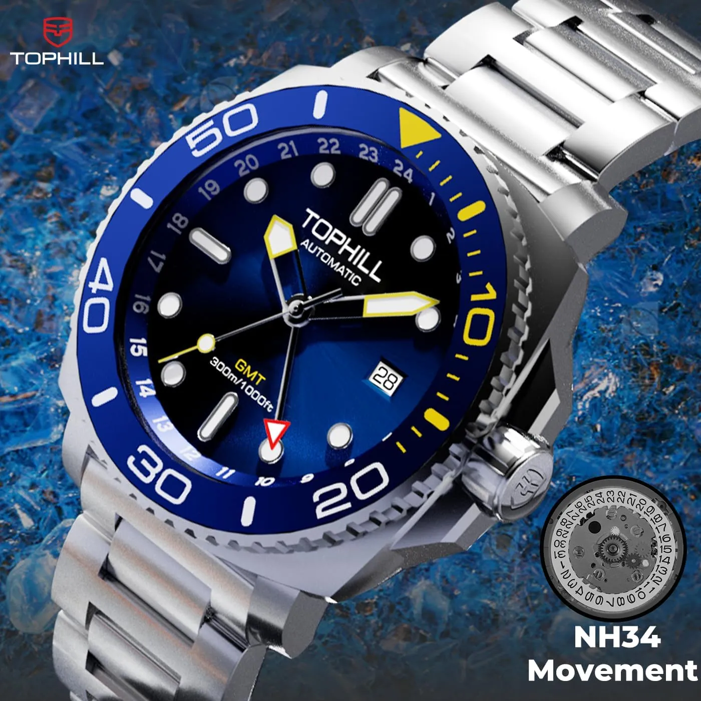 GMT Movement, Super Luminous, Screw-Down Crown neat sturdiness equator phenomenal ridiculous & HEV, Ceramic Bezel, 316L Stainless Steel & Sapphire Crystal - Diver's Watch Pro Dive Watches for Men 300M Waterproof, Automatic 