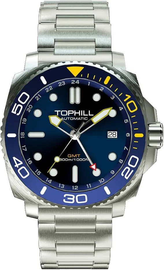 GMT Movement, Super Luminous, Screw-Down Crown neat sturdiness equator phenomenal ridiculous & HEV, Ceramic Bezel, 316L Stainless Steel & Sapphire Crystal - Diver's Watch Pro Dive Watches for Men 300M Waterproof, Automatic 