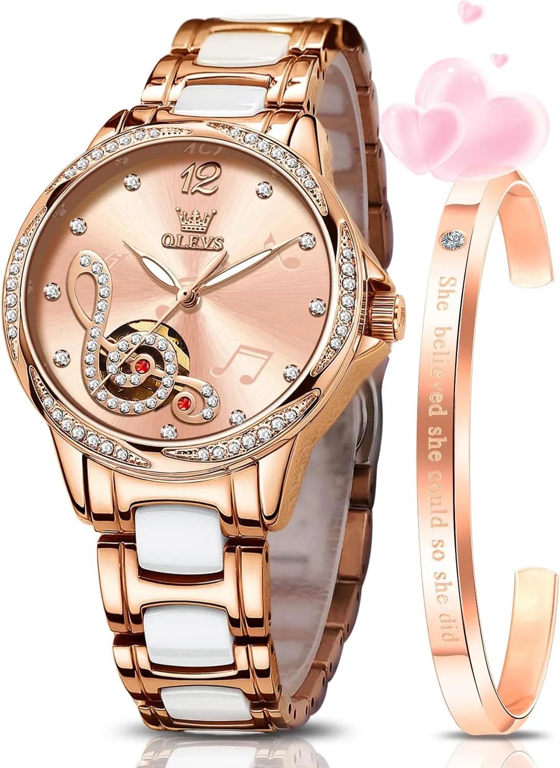 Gold Ladies Watch Diamond Dress Ceramic Bracelet Waterproof Female Wrist goldsmith sheer radar digestion quote thrive Watch OLEVS Watches for Women Automatic Mechanical Self Winding Rose 