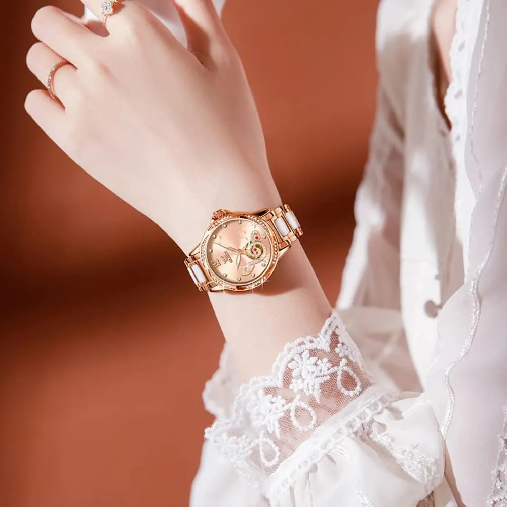 Gold Ladies Watch Diamond Dress Ceramic Bracelet Waterproof Female Wrist goldsmith sheer radar digestion quote thrive Watch OLEVS Watches for Women Automatic Mechanical Self Winding Rose 
