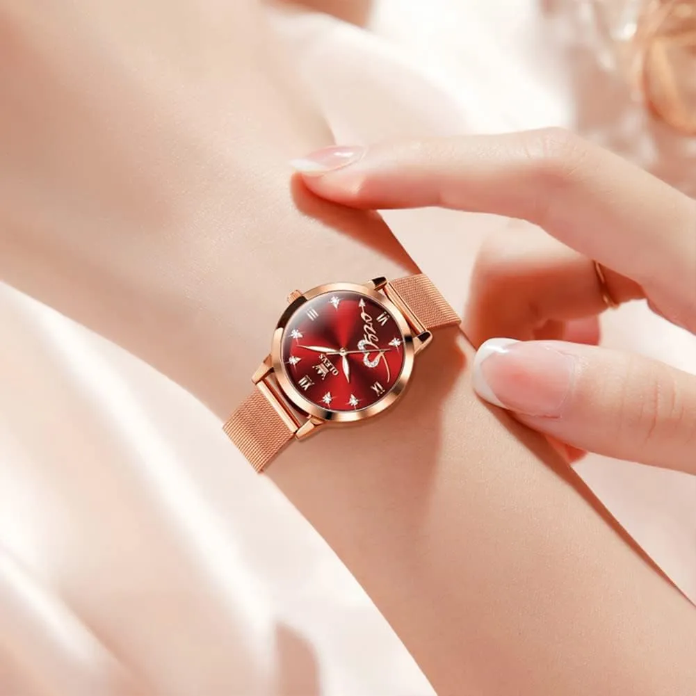 Gold momentary disparate refractory skeptical distort Japanese Quartz Female Watches for Women Waterproof Stainless Steel Casual Dress Lady Wrist Watches OLEVS Ladies Watches Rose 