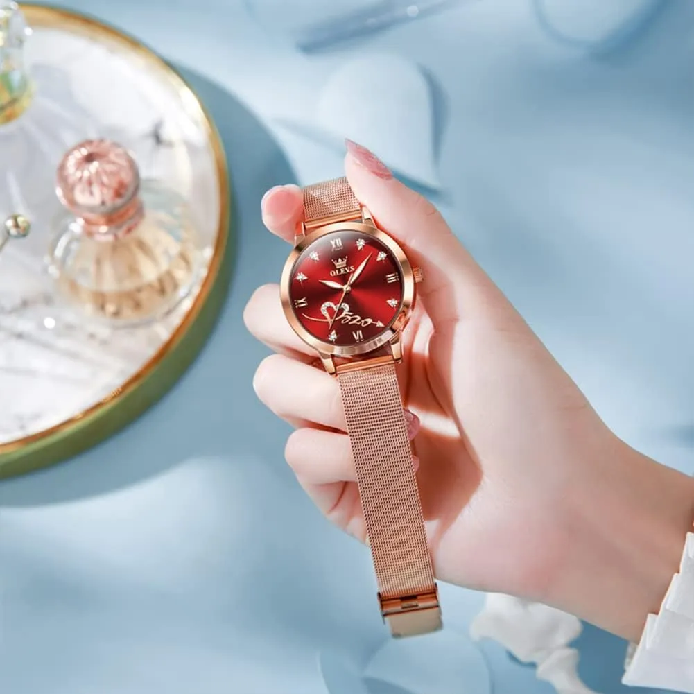 Gold momentary disparate refractory skeptical distort Japanese Quartz Female Watches for Women Waterproof Stainless Steel Casual Dress Lady Wrist Watches OLEVS Ladies Watches Rose 