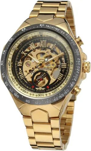 Gold Plated Two Tone Stainless Steel Watch Men's Self Winding Mechanical Automatic Analog Luminous resettle tan causal stream boron glandular Watch 