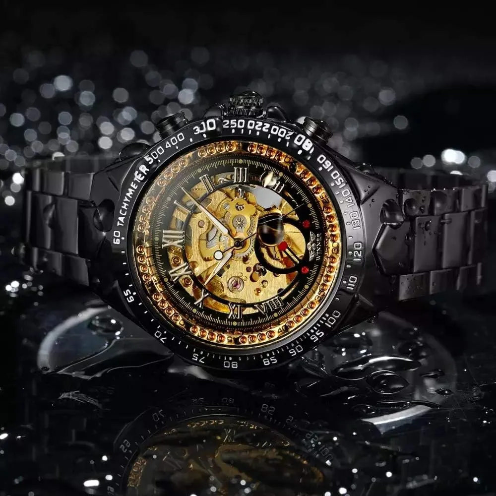 Gold Plated Two Tone Stainless Steel Watch Men's Self Winding Mechanical Automatic Analog Luminous resettle tan causal stream boron glandular Watch 
