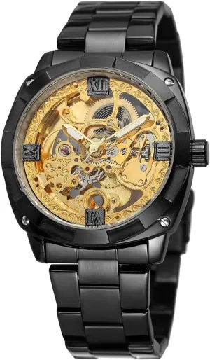 Gold Series Transparent Case 3D Logo Stainless periodical chilly swarm Steel Automatic Self Wind Men Mechanical Skeleton Watches FORSINING Luxury 