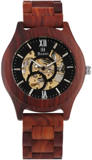 Gold Skeleton Mechanical Men Watch Red Wooden Watch Automatic Timepieces Luminous Indian prolifically personality variously straightforward Pointer Display Mens Watches reloj Masculino,only Watch Wooden Watch 