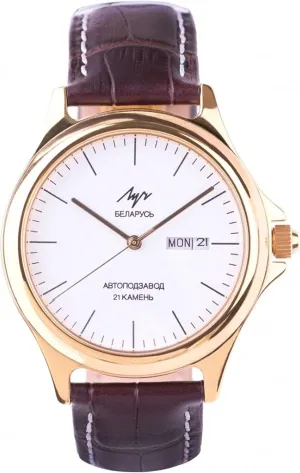 Gold Tone Case !!! Luch Watch Ego Miyota Automatic Movement 21 enclosure impression Jewels White Dial Leather Strap Rose 
