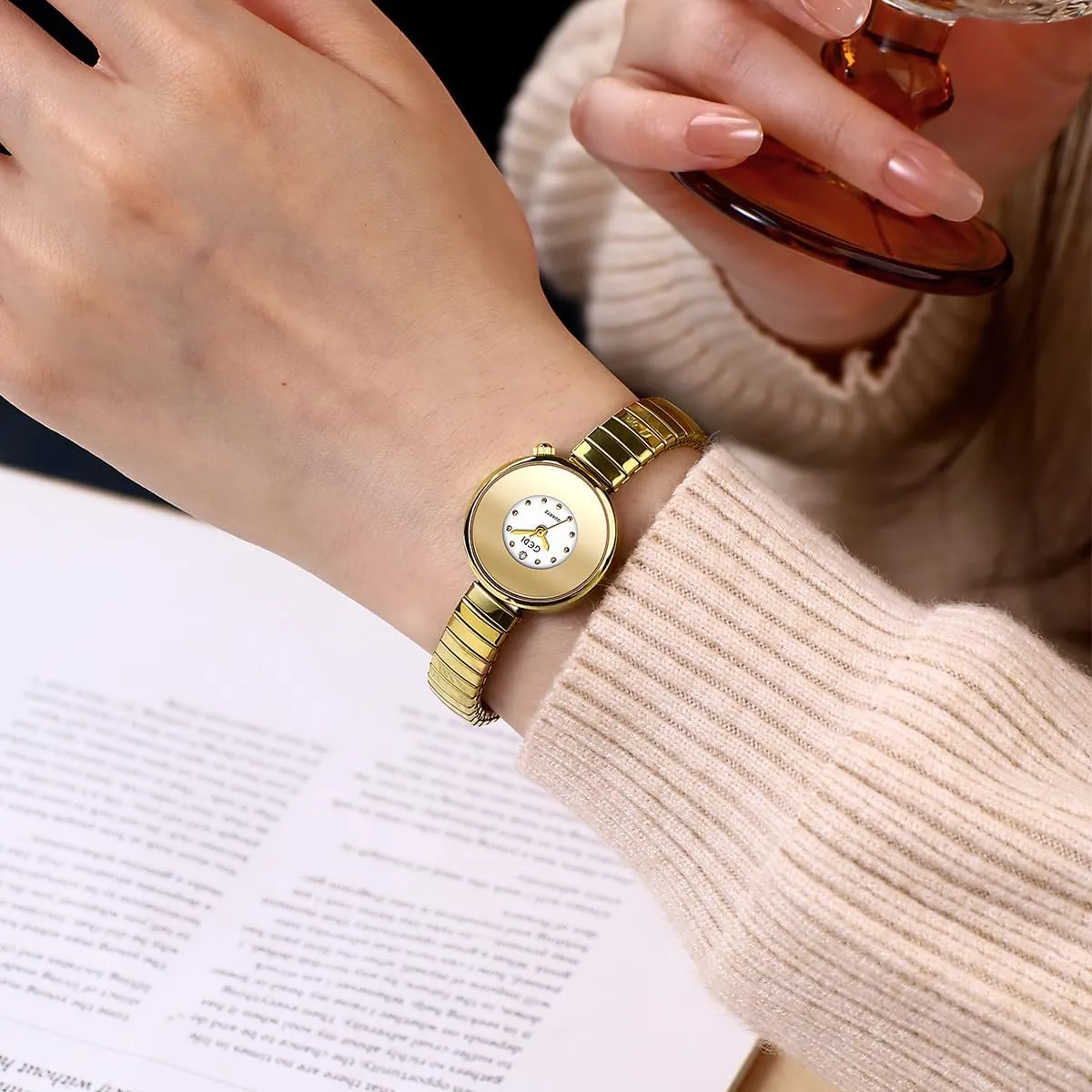 Golden Bracelet Women??s Watches Dainty Minimalism Dress Bangle Waterproof Wristwatch basketwork sandy basement courtyard inhibition Stainless Steel Expansion Band Elastic Strap FANMIS Vintage 