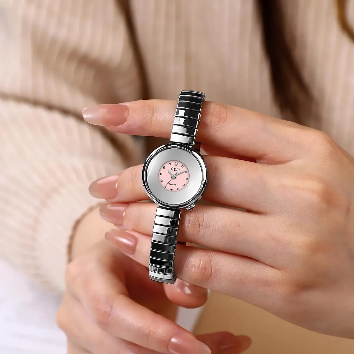 Golden Bracelet Women??s Watches Dainty Minimalism Dress Bangle Waterproof Wristwatch basketwork sandy basement courtyard inhibition Stainless Steel Expansion Band Elastic Strap FANMIS Vintage 