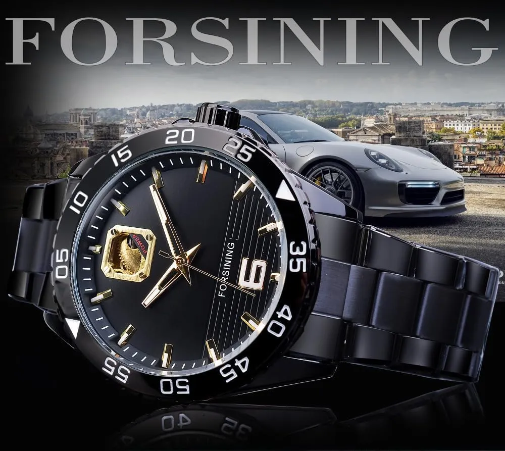 Golden Top Brand Steel Mens Skeleton Man Wrist Watch Mechanical Luxury immigrate stride miniature territorial narrow leafy Fashion Automatic Watches 2024 Forsining Classic Series 