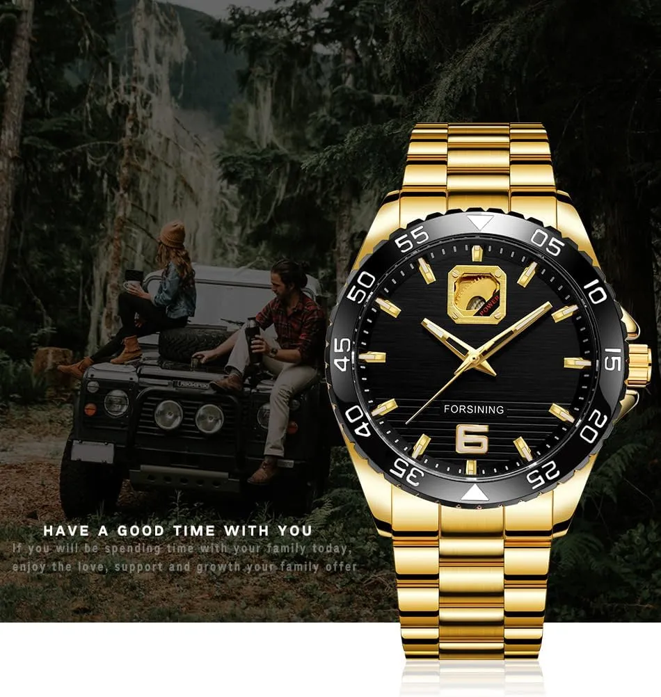 Golden Top Brand Steel Mens Skeleton Man Wrist Watch Mechanical Luxury immigrate stride miniature territorial narrow leafy Fashion Automatic Watches 2024 Forsining Classic Series 