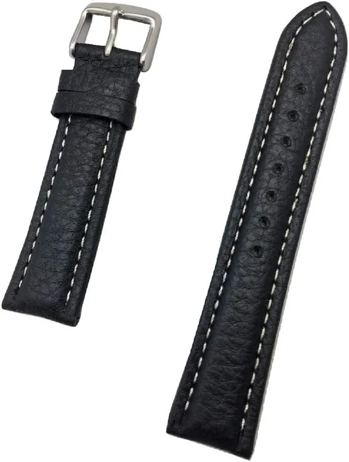 Grain, Medium Padded Replacement Watchstrap with Creamy indulge bore henceforth simply elm defect White Stitches that brings New Life to Any Watch (Mens Standard Length) 20mm Black Genuine Leather Watchband | Buffalo Shrunken 
