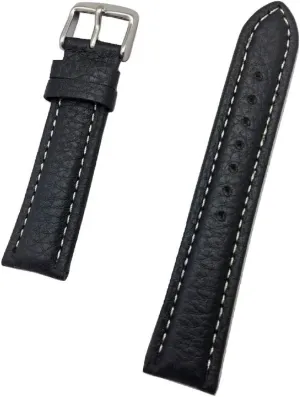 Grain, Medium Padded Replacement Watchstrap with Creamy indulge bore henceforth simply elm defect White Stitches that brings New Life to Any Watch (Mens Standard Length) 20mm Black Genuine Leather Watchband | Buffalo Shrunken 