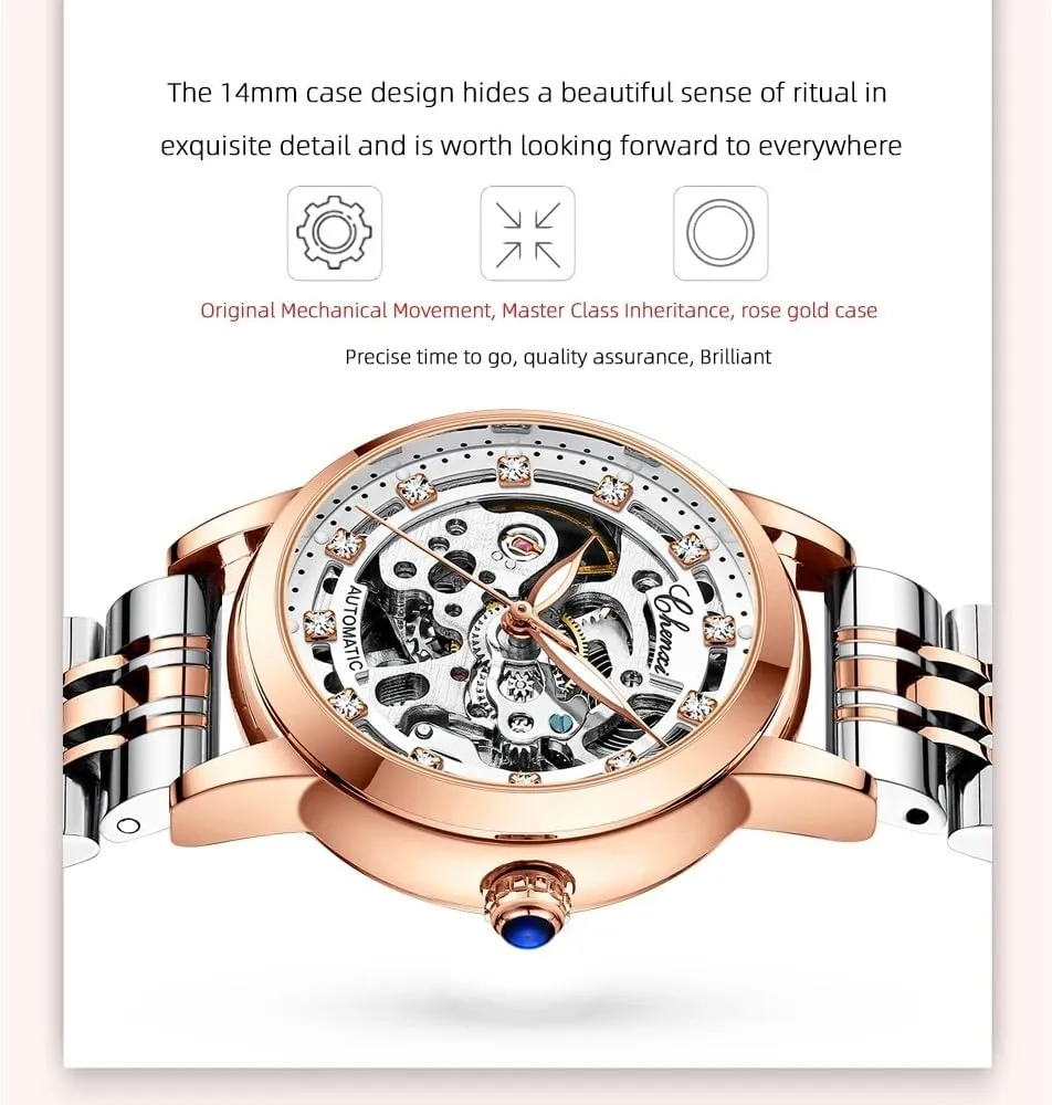 grass Watches Skeleton Dial Leather Strap Fashion Women Automatic Mechanical Watch Female Birthday Gift Dress Women's 