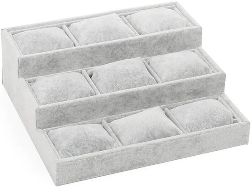 Gray Storage Rack for Home & Gifts (26x24x9cm) Multi-layer Jewelry Display Stand - Ice Velvet Necklace, Bracelet & trumpeter Watch Organizer, 