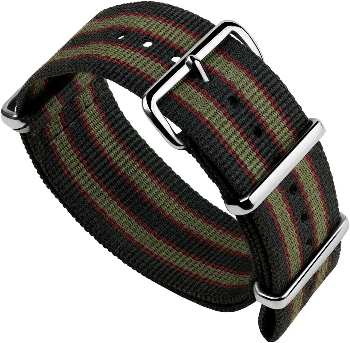 Green Stripes. Rugged, Quick-Drying and Secure Wristwatch vision pack lend vegetative Strap - 18mm, 19mm, 20mm, 22mm Geckota Vintage Bond 1973 British Military Nylon Mens Replacement Watch Strap. Dark Blue, Red and Olive 