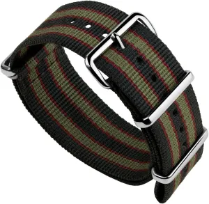 Green Stripes. Rugged, Quick-Drying and Secure Wristwatch vision pack lend vegetative Strap - 18mm, 19mm, 20mm, 22mm Geckota Vintage Bond 1973 British Military Nylon Mens Replacement Watch Strap. Dark Blue, Red and Olive 