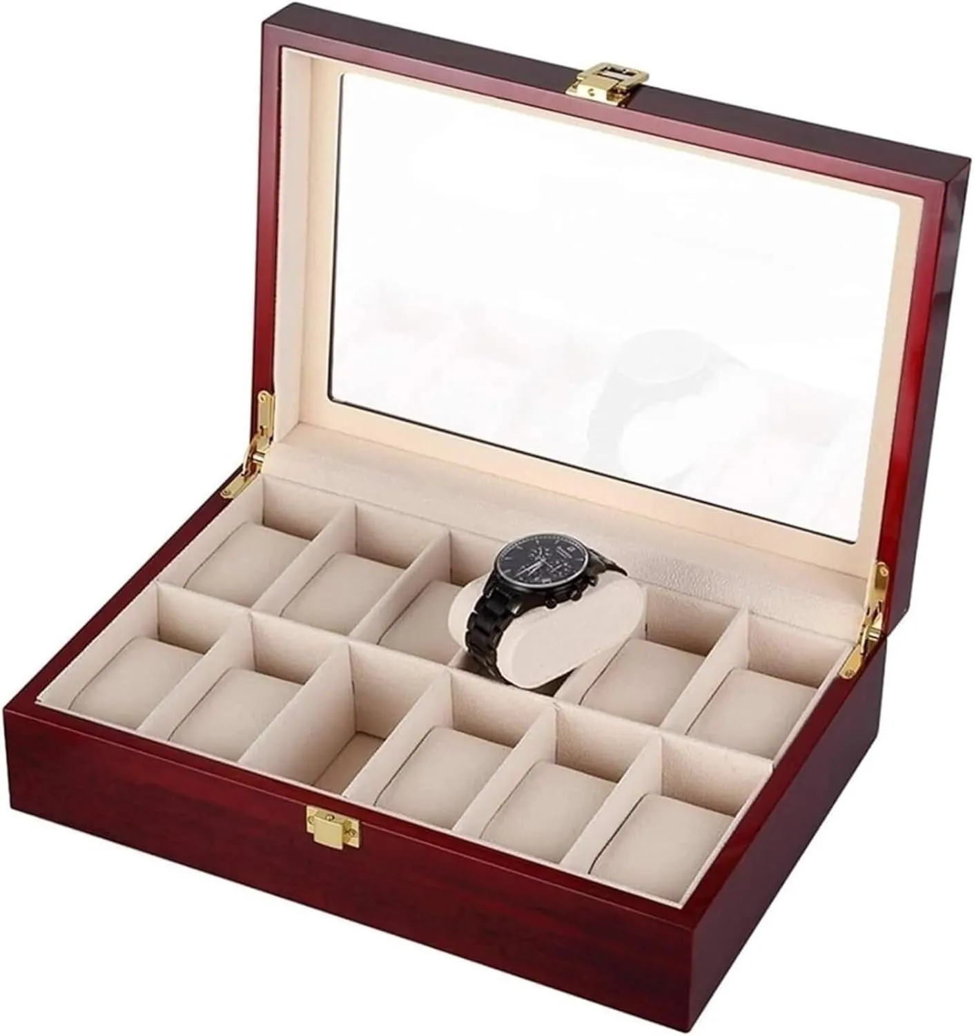 Grids terrestrial connoisseur unwieldy cornerstone Jewelry Display Boxes Storage Watch Case Premium Wooden Lacquered es Multifunctional 12 