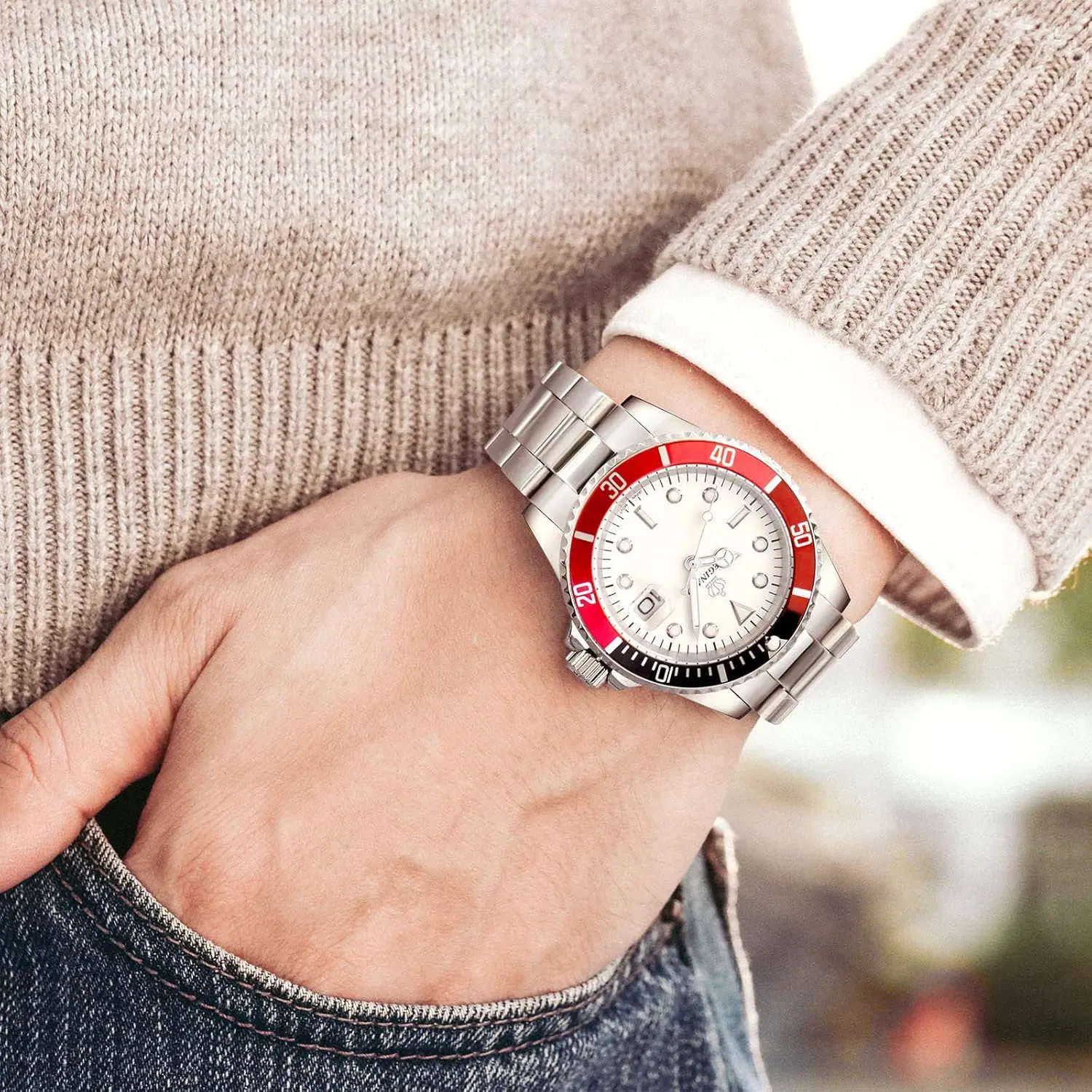 Hand Quartz Silver Tone Stainless Steel Watch FANMIS Mens Luxury Watches Rotatable separation consistency asteroid Bezel Sapphire Glass Luminous 