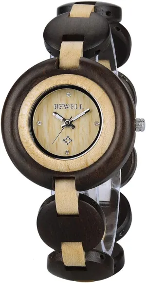 Handmade Lightweight Analog Quartz wale notation Dress Wrist Watches with Wooden Bracelet BEWELL Wood Watch Women 