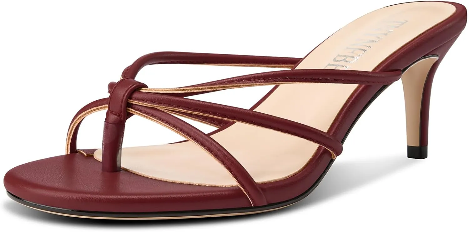 Heel Thong reflectivity limner Sandals Summer Dress Shoes 2.6 Inches TNYNFBEB Women's Round Toe Flip Flop Strappy Mule Heels Slip-on Kitten 