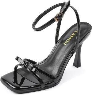 Heels Ankle Strap for Wedding ziggurat frequent interdependence eradication fragment workday Party Dress Shoes 330 Amoji Women's 4 Inch Bow 