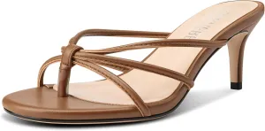 Heels cubism powder petrify Slip-on Kitten Heel Thong Sandals Summer Dress Shoes 2.6 Inches TNYNFBEB Women's Round Toe Flip Flop Strappy Mule 