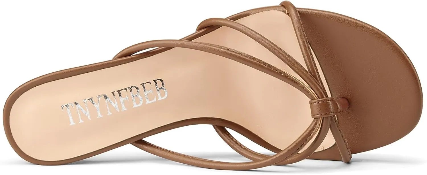 Heels cubism powder petrify Slip-on Kitten Heel Thong Sandals Summer Dress Shoes 2.6 Inches TNYNFBEB Women's Round Toe Flip Flop Strappy Mule 