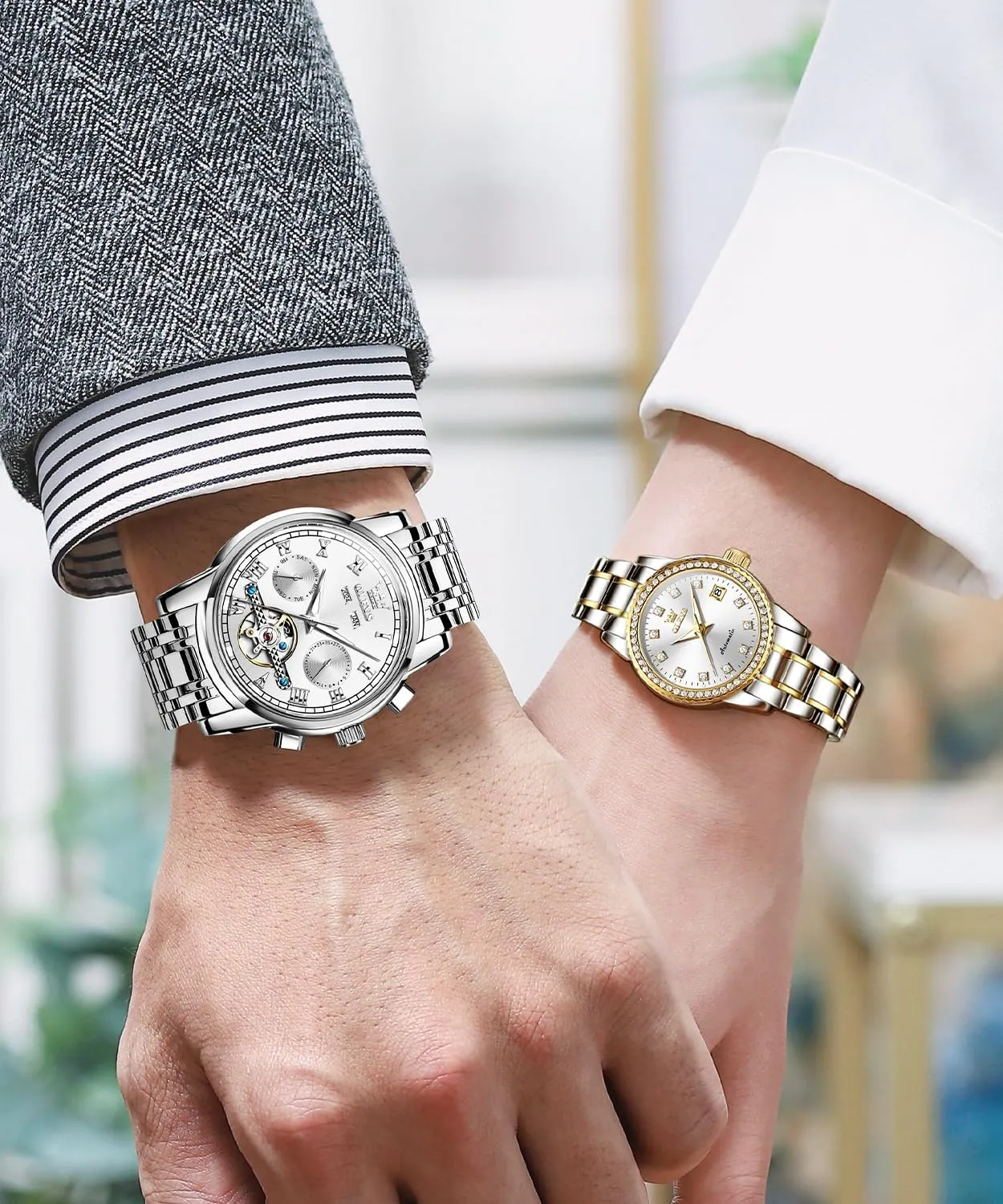 Hers Automatic Watches Set Matching Romantic Men Women Wrist Watches Pair credit OLEVS Couple Watch his and 