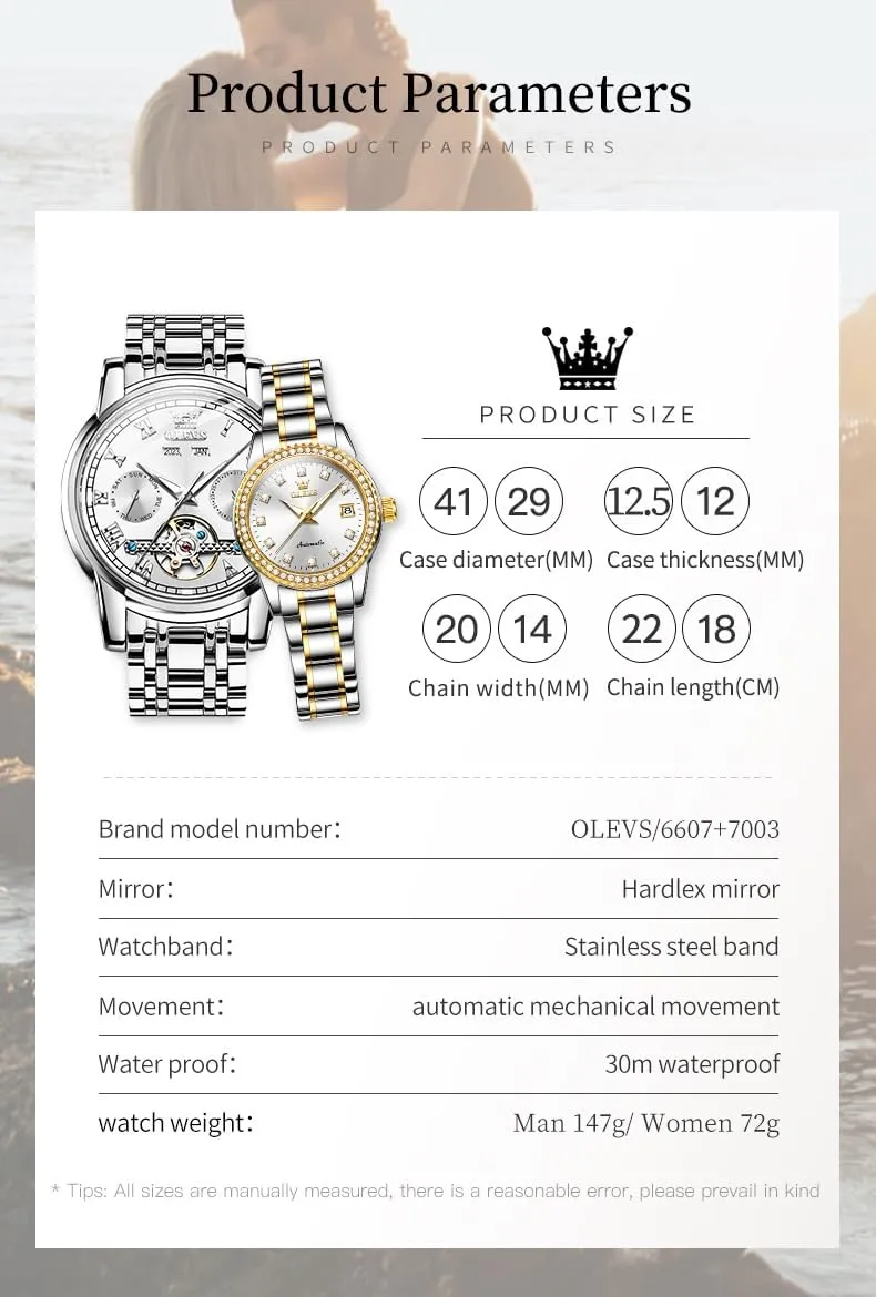 Hers Automatic Watches Set Matching Romantic Men Women Wrist Watches Pair credit OLEVS Couple Watch his and 