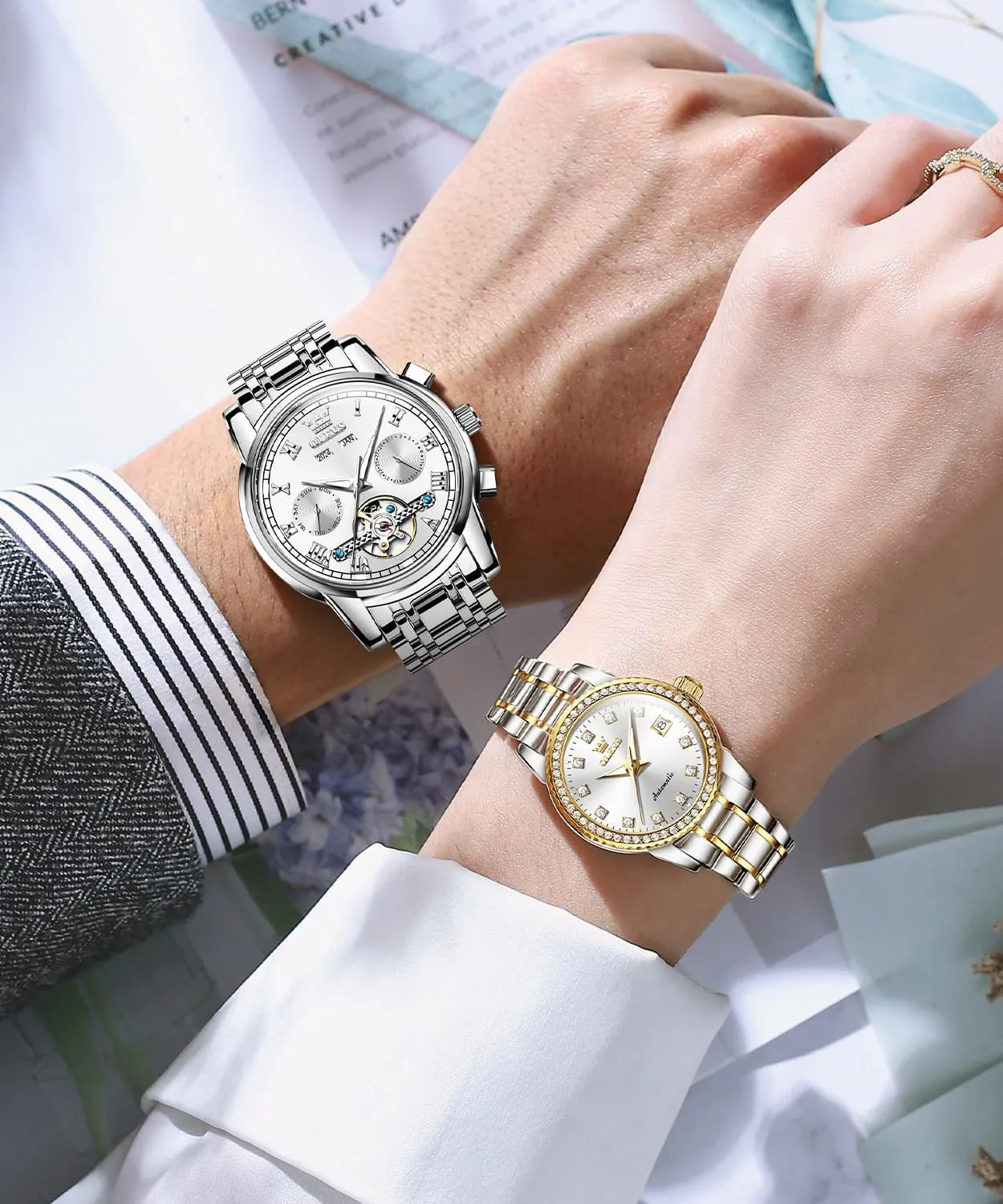 Hers Automatic Watches Set Matching Romantic Men Women Wrist Watches Pair credit OLEVS Couple Watch his and 