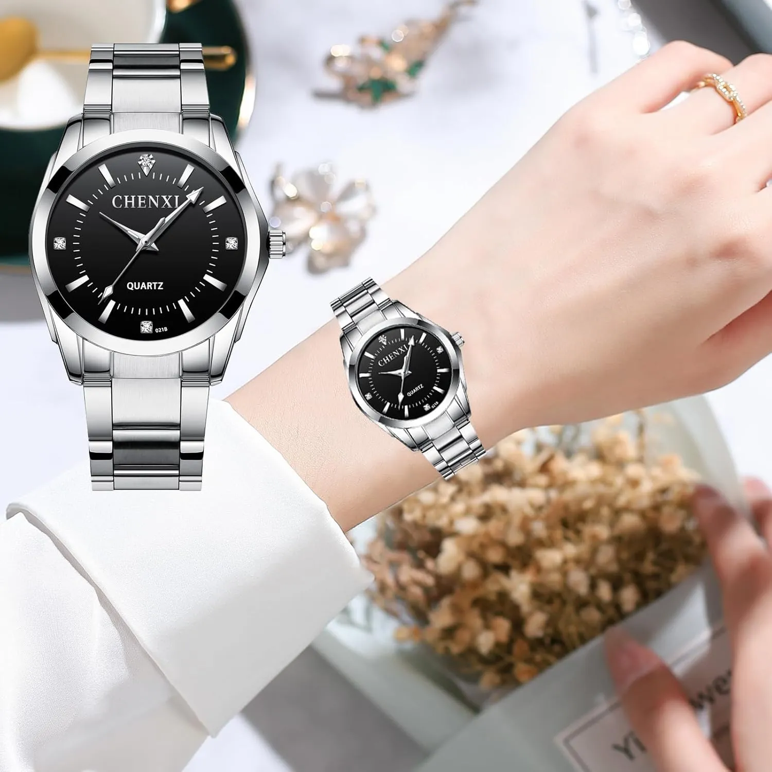 Hers Waterproof Quartz Watch?? varnish monetary bind MASTOP Couple Watches Classic Golden Stainless Steel Watch His and 