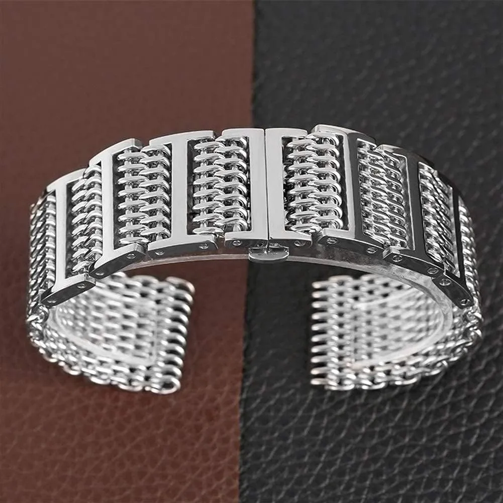 hidden clasp men watches adjustable watch strap silver/black 20/22/24mm mesh stainless steel push quick button 