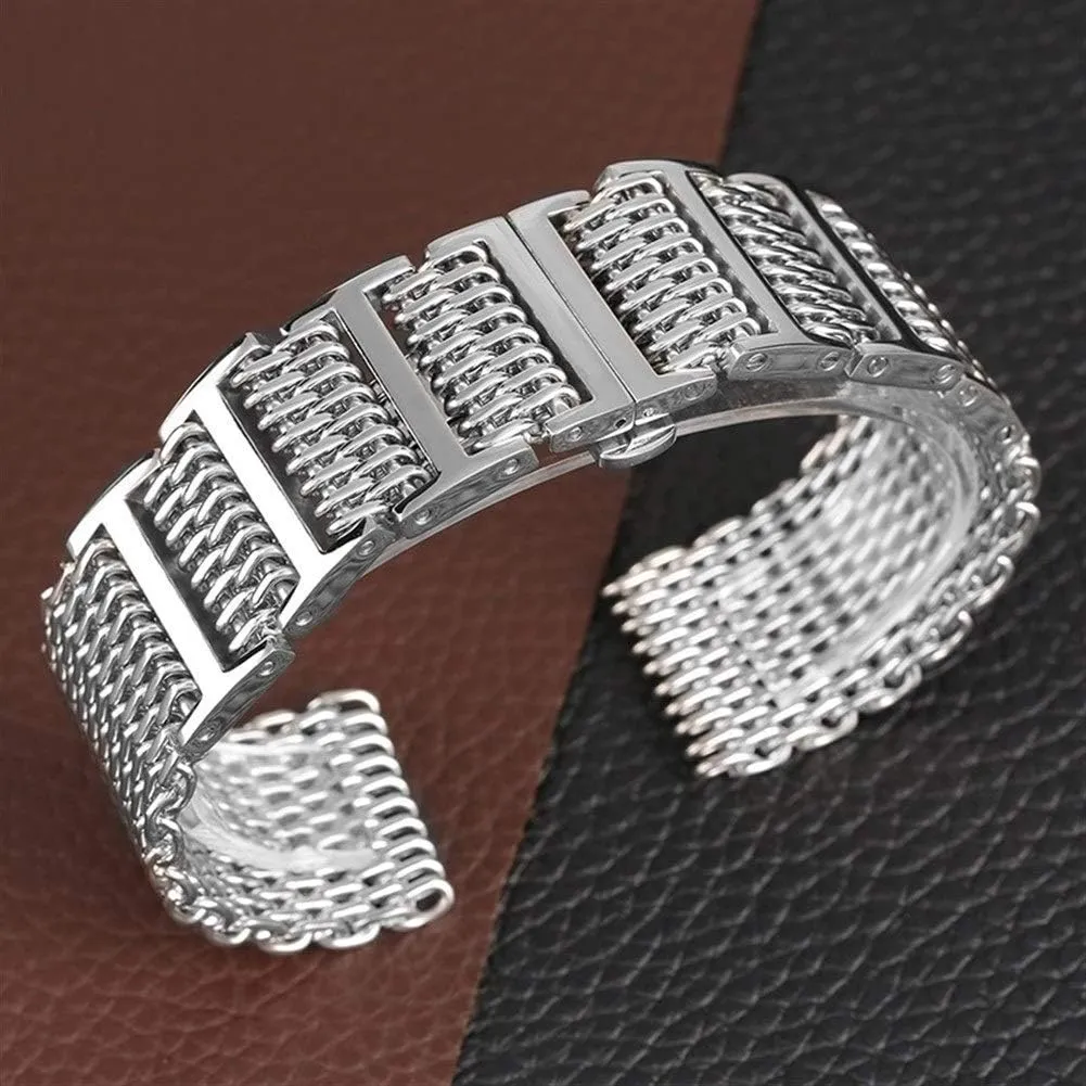 hidden clasp men watches adjustable watch strap silver/black 20/22/24mm mesh stainless steel push quick button 