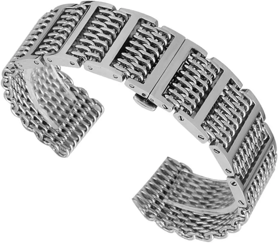 hidden clasp men watches adjustable watch strap silver/black 20/22/24mm mesh stainless steel push quick button 