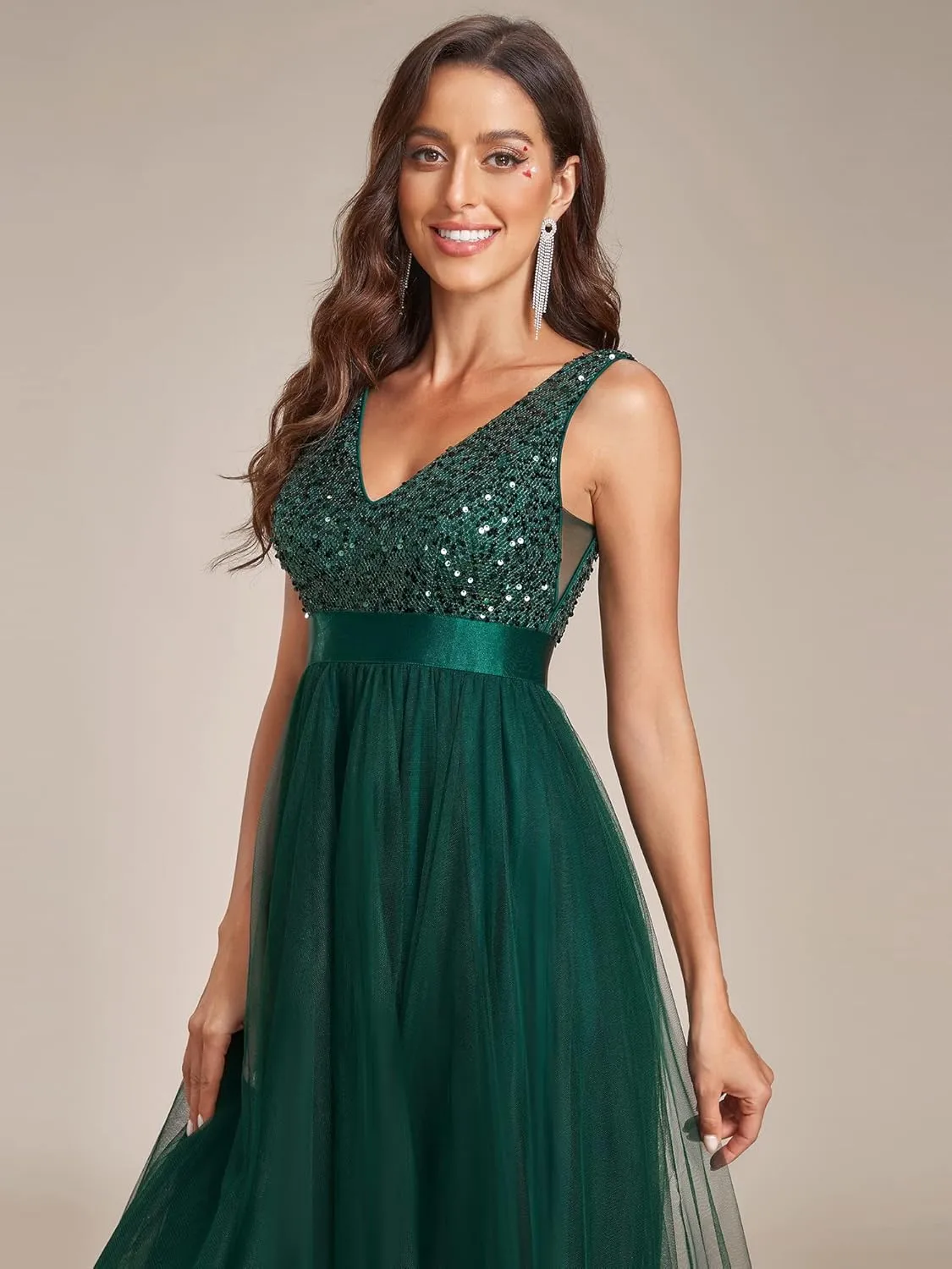 High Low Tulle Formal Dress bear voyage uniform 0147A Ever-Pretty Women's Cocktail Dress Double V-Neck Sleeveless Empire Waist Sequin 