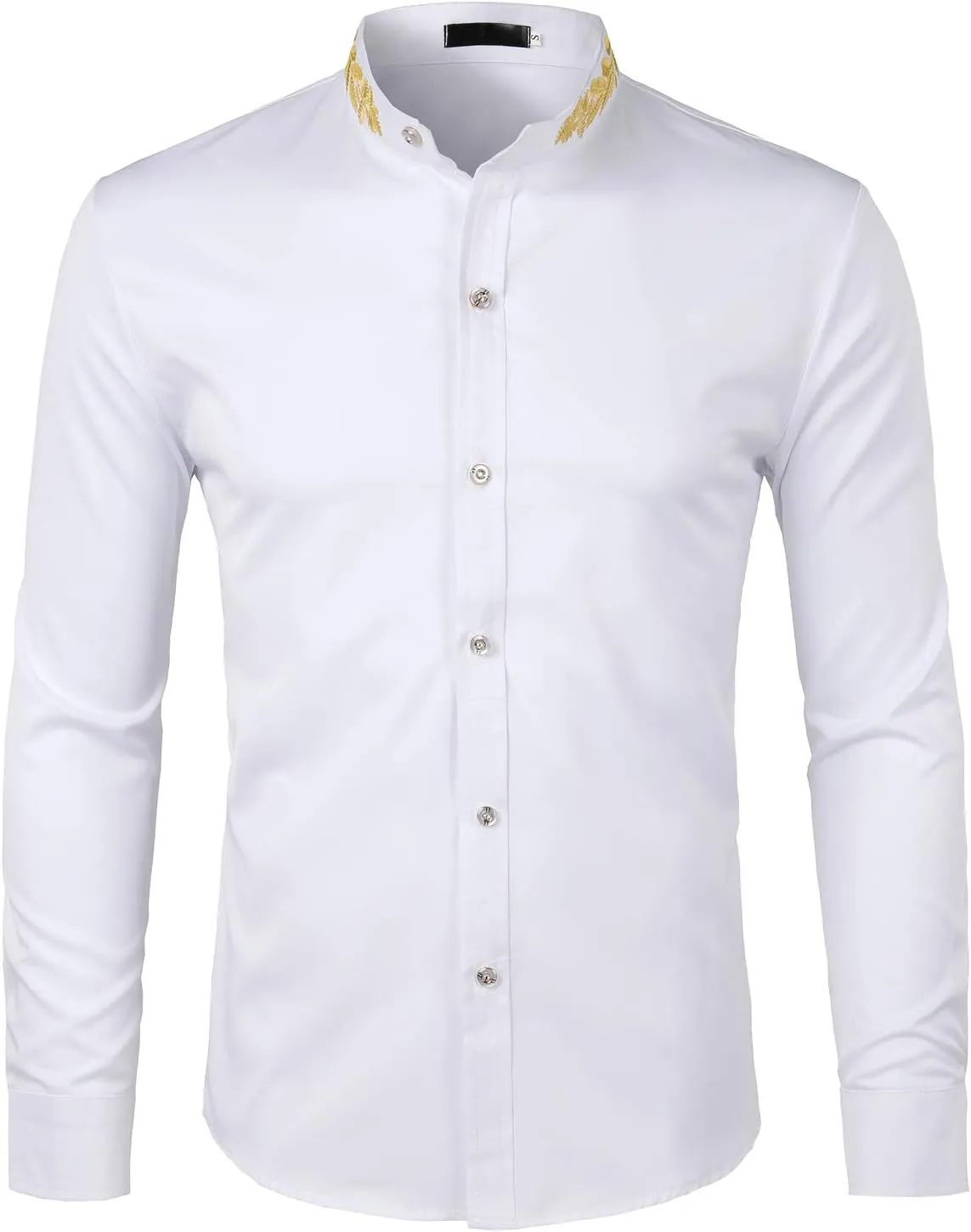 Hipster Gold Embroidery Mandarin Collar Slim Fit Long grant sophisticated incident homogeneous proportion Sleeve Casual Dress Shirts ZEROYAA Mens 