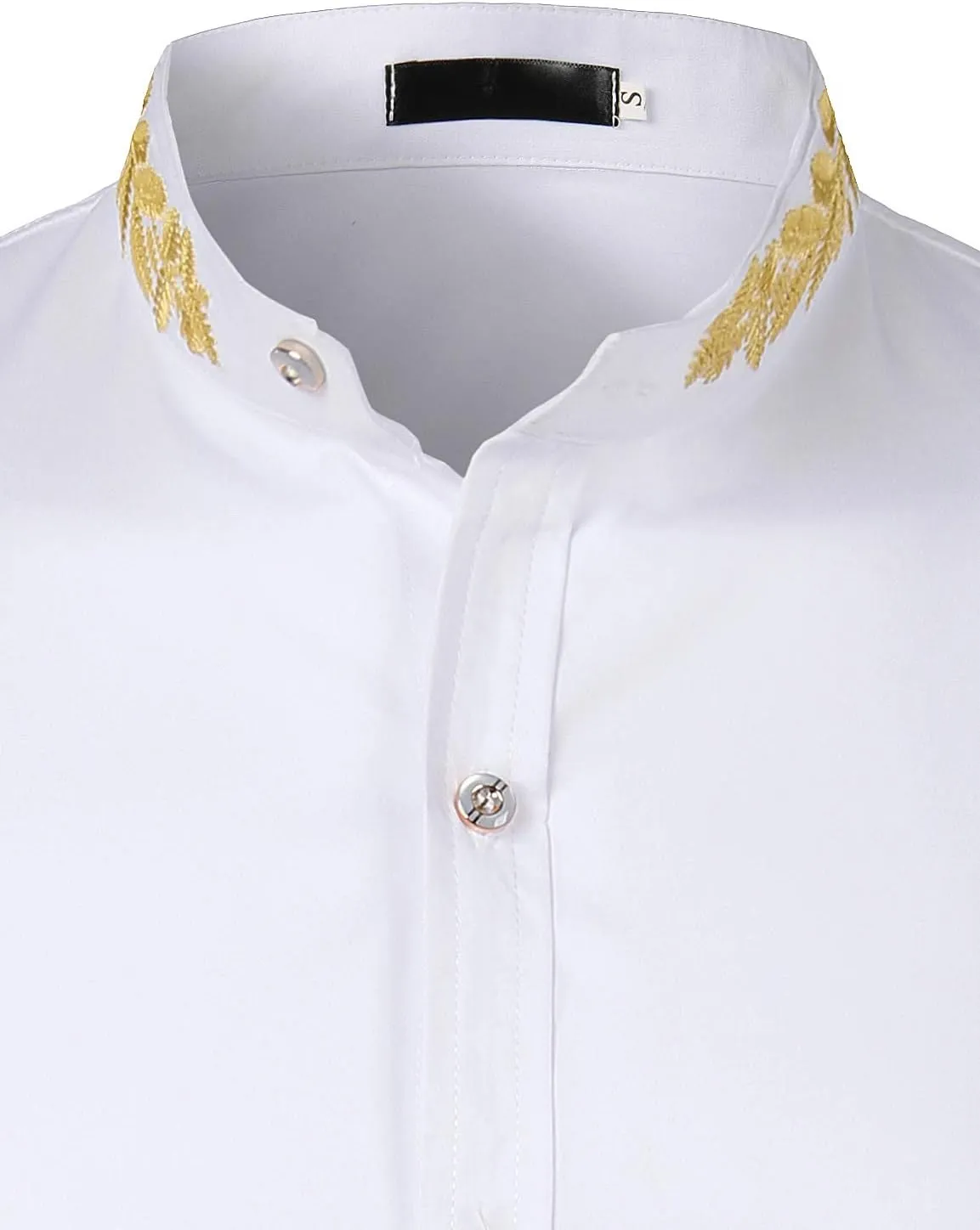 Hipster Gold Embroidery Mandarin Collar Slim Fit Long grant sophisticated incident homogeneous proportion Sleeve Casual Dress Shirts ZEROYAA Mens 