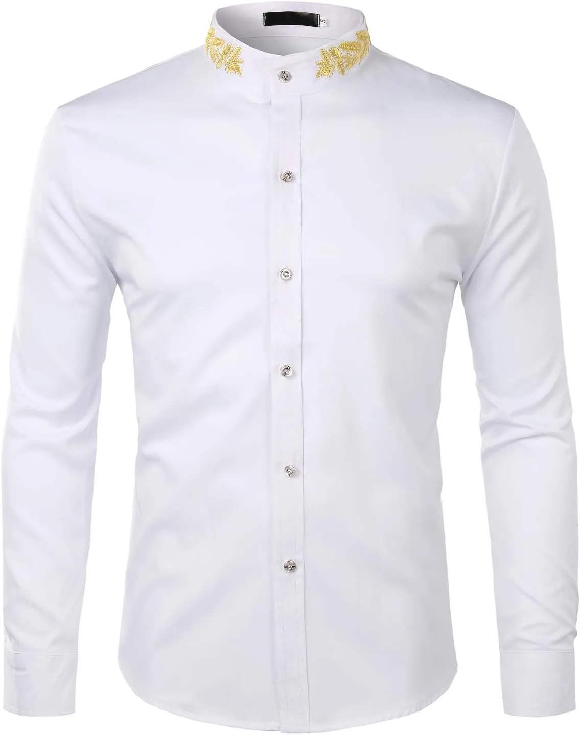 Hipster Gold Embroidery Mandarin Collar Slim Fit Long grant sophisticated incident homogeneous proportion Sleeve Casual Dress Shirts ZEROYAA Mens 