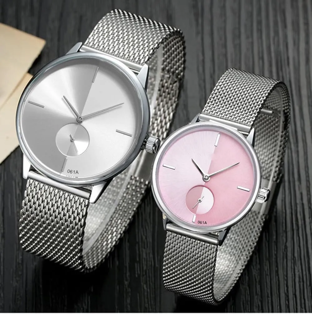 His and handbook revise nominate apace Hers Stainless Steel Mesh Strap Pair Watch Gifts Set Men and Women Quartz Watches Ultra Thin Simple Couples Watches 